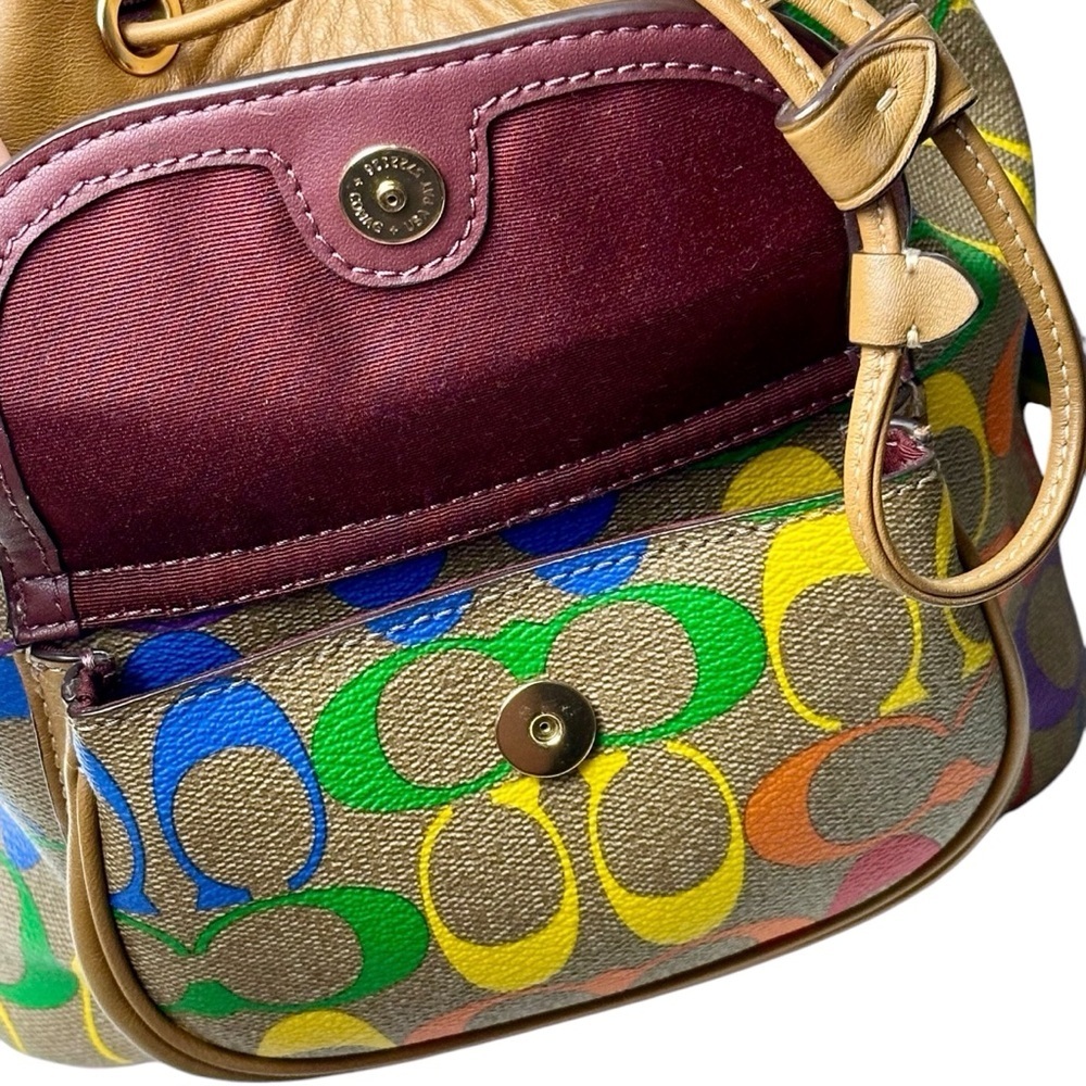 Coach Light Saddle Rainbow Signature Canvas Pennie Backpack 22 Inch - Picture 12 of 15